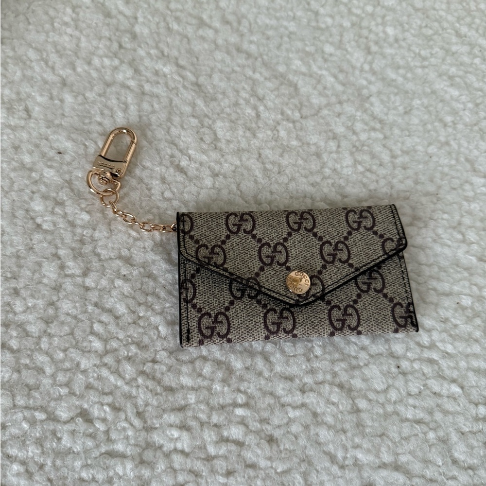 Gucci Beige and Brown GG Keychain Wallet
